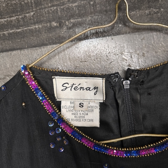 80s art deco silk beaded top - Picture 3 of 5